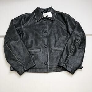 We The Free Hera Black Vegan Pebbled Leather Jacket Black Size M OB2256792